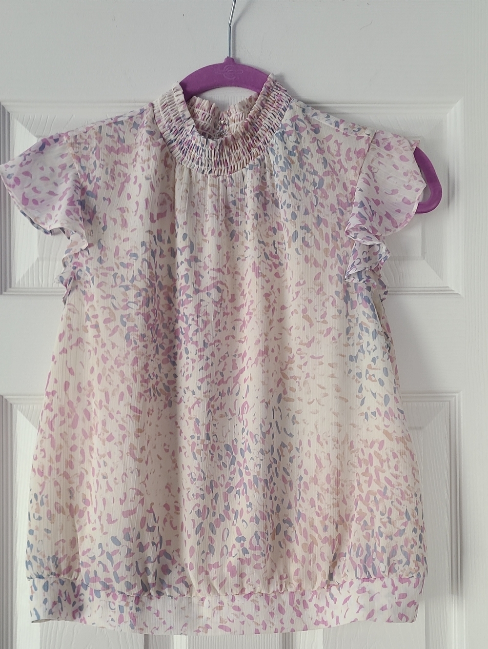 Express Smocked Ruffle Neck Blouse - Pink, Blue, Cream